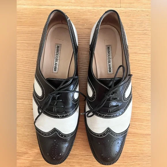 MANOLO BLAHNIK Vintage Black and White Oxford Dress Shoes - Picture 2 of 9